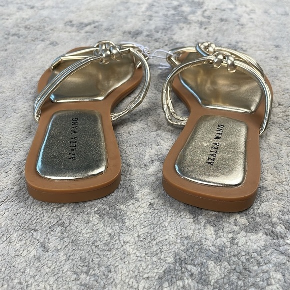 New Azalea Wang Stetson Sandals Gold Metallic Gladiator Strappy Flats Sz 7 - Picture 7 of 11